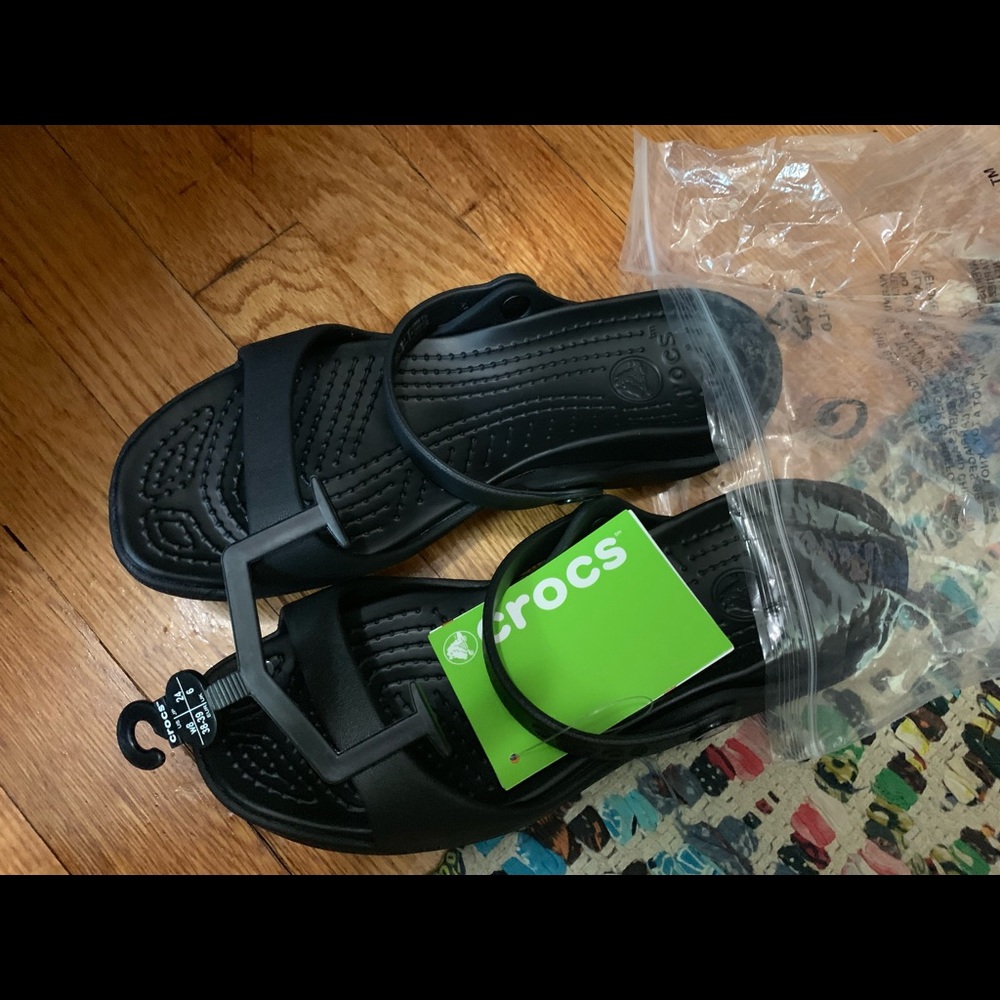 Women’s black croc sandals